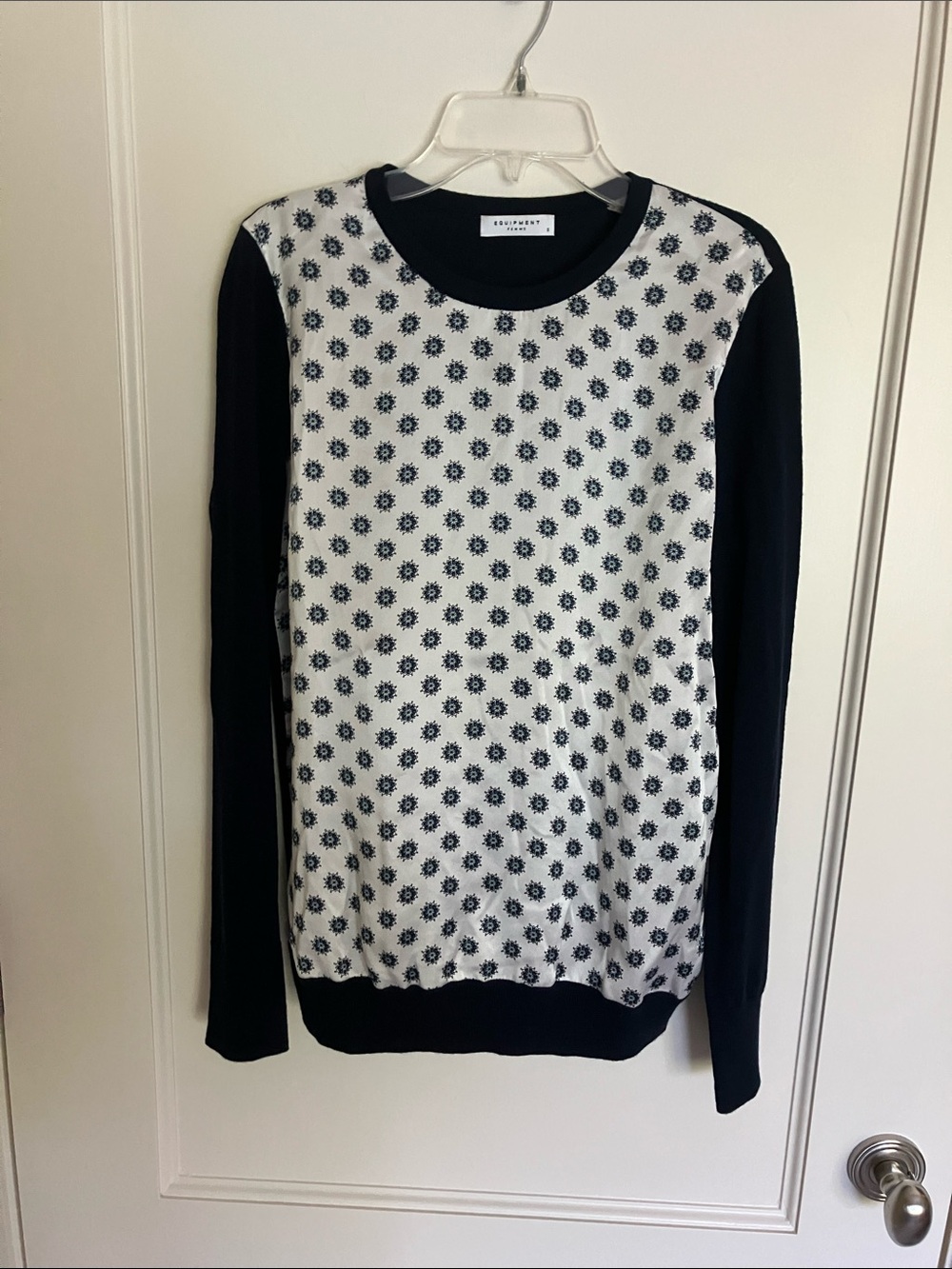 Equipment Navy and White Floral-Print Crewneck Sweater